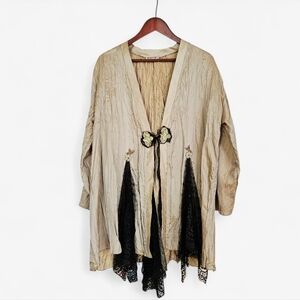 Vintage Lee Andersen Art To Wear Crinkle Silk Lace Accent Floral Applique Jacket